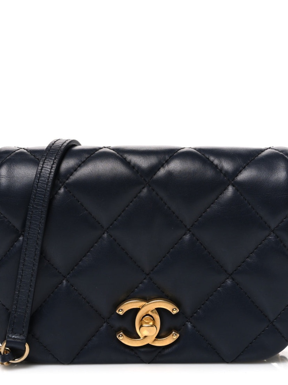 CHANEL Navy Quilted Lambskin Crossbody Bag with Gold CC Lock